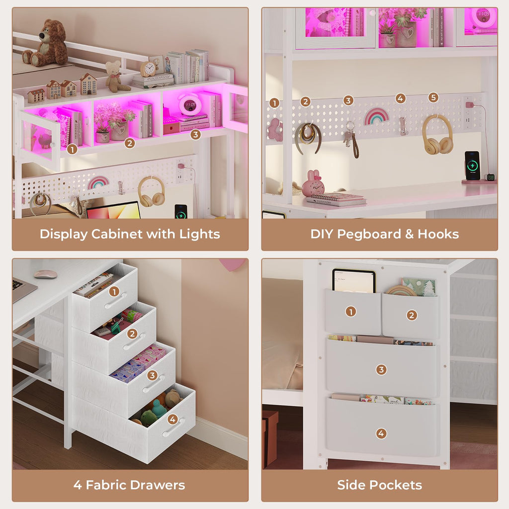 Twin Over Twin Bunk Bed with Desk & LED Light I816