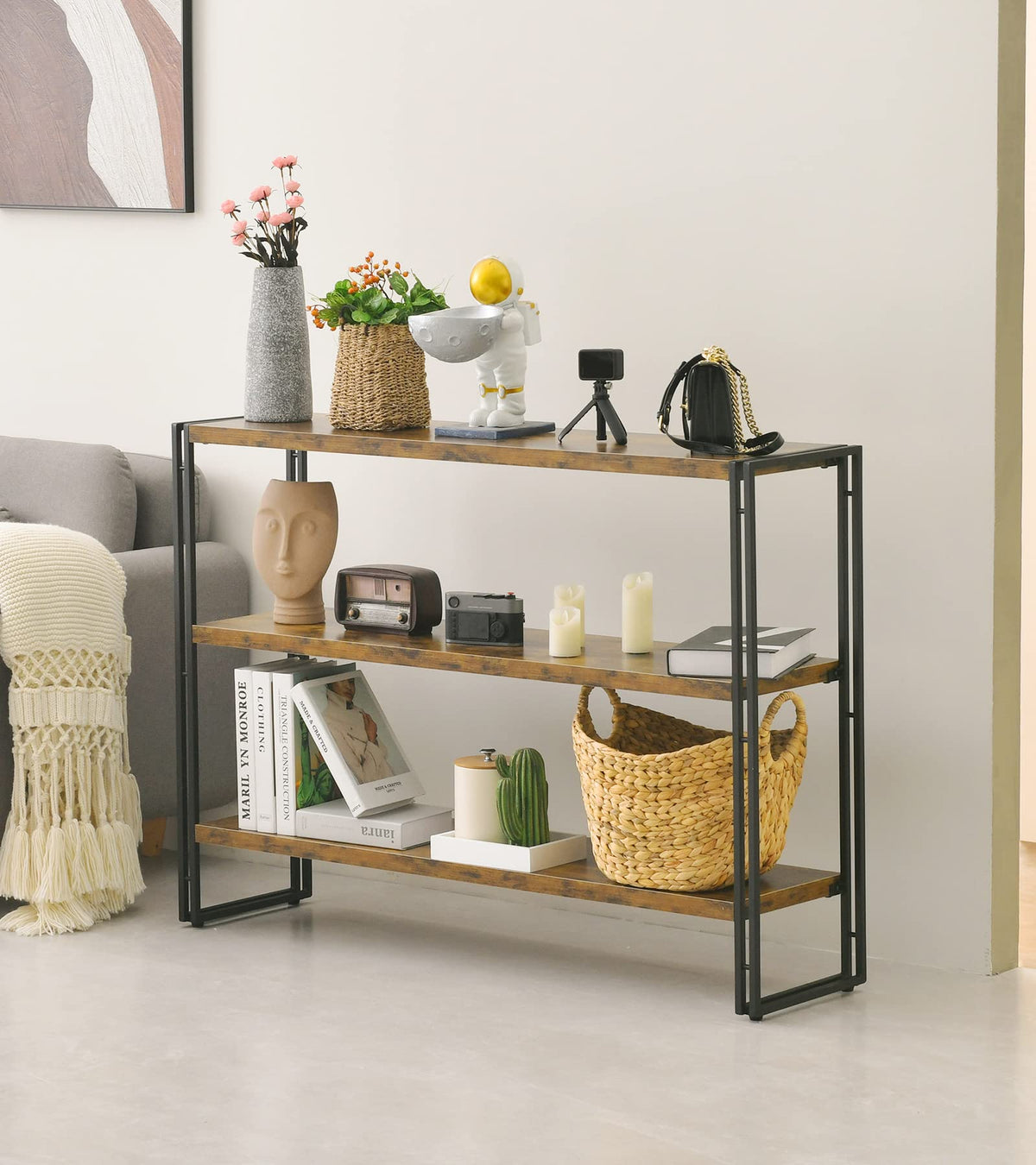 3-Tier Wood and Metal Bookshelf F846