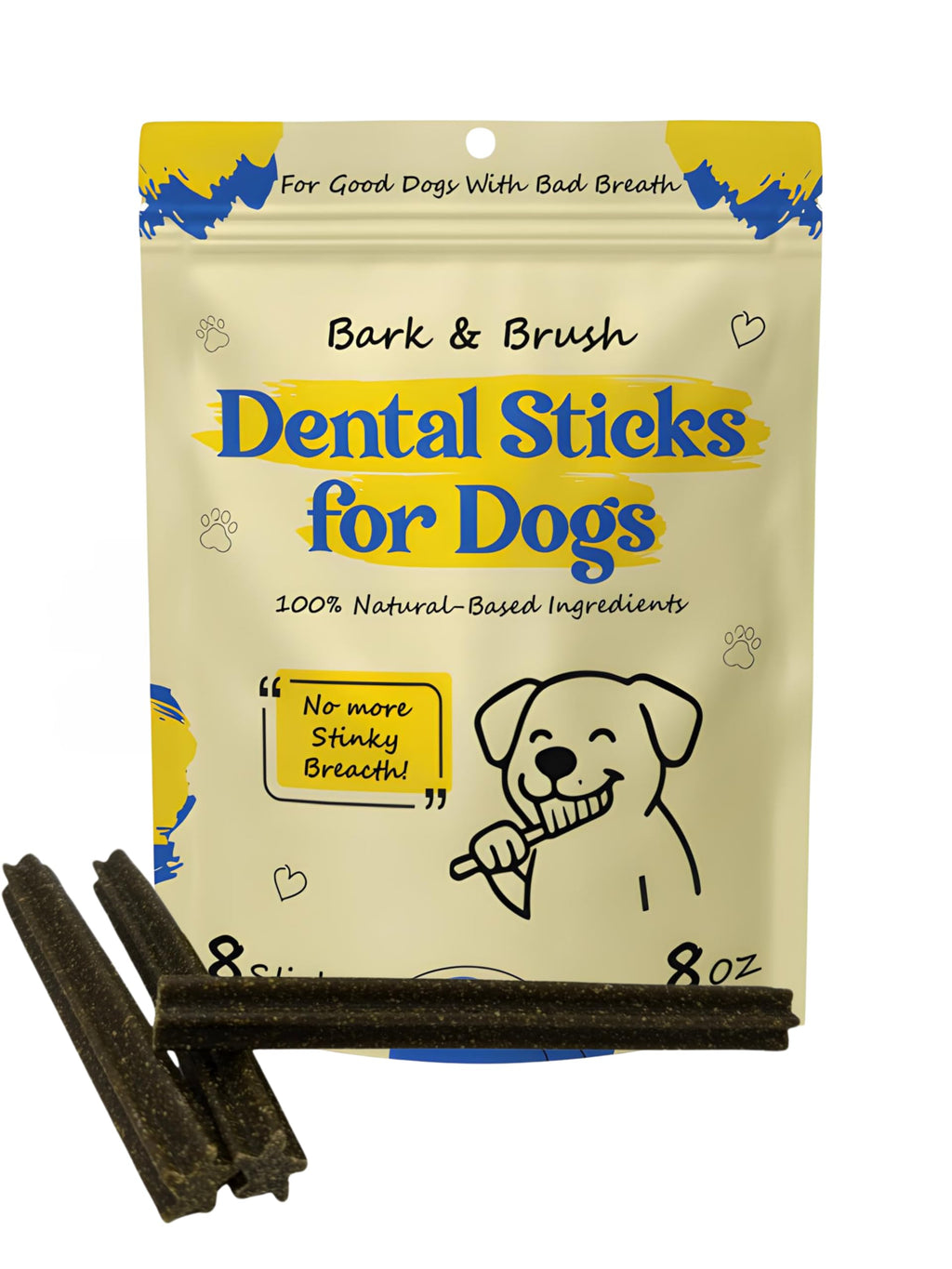 Natural Dental Chews for Dogs, Mint & Apple Flavor, 8 Count V913195