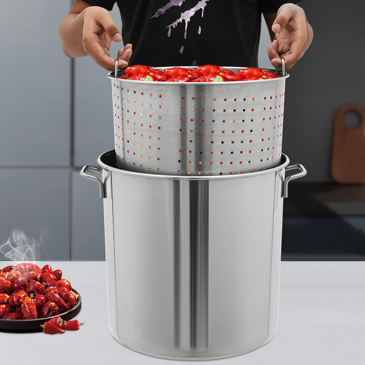 Stainless Steel 40L Stockpot with Basket Lid T68323