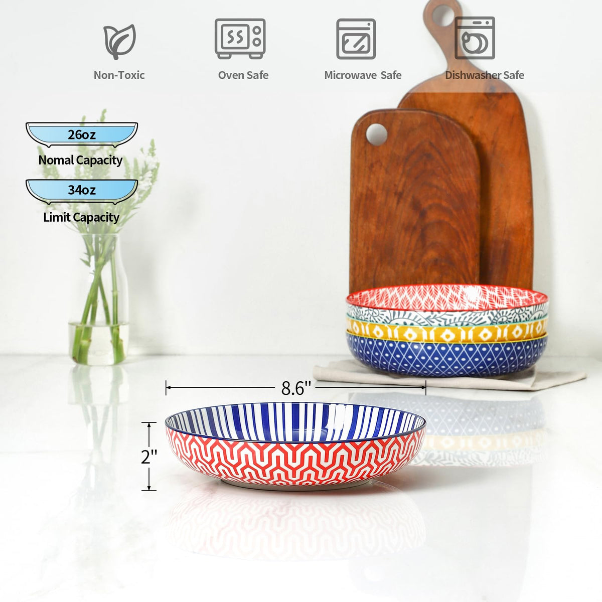 Ceramic Pasta Bowls Set of 4, 34 OZ R9204