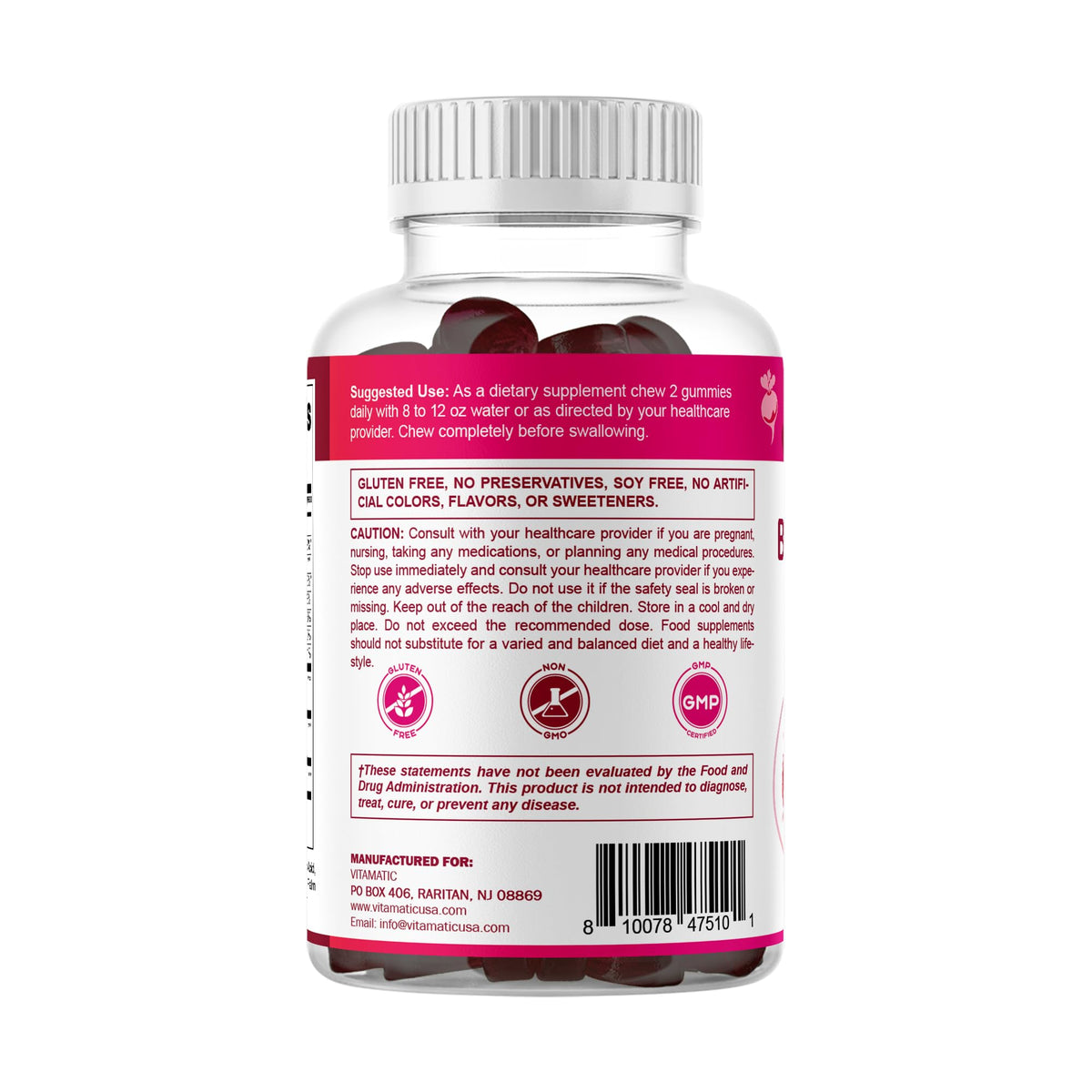 Beet Root Gummies with B6, B12, Grape Seed, Pomegranate & Nicotinamide 60 Count N4331