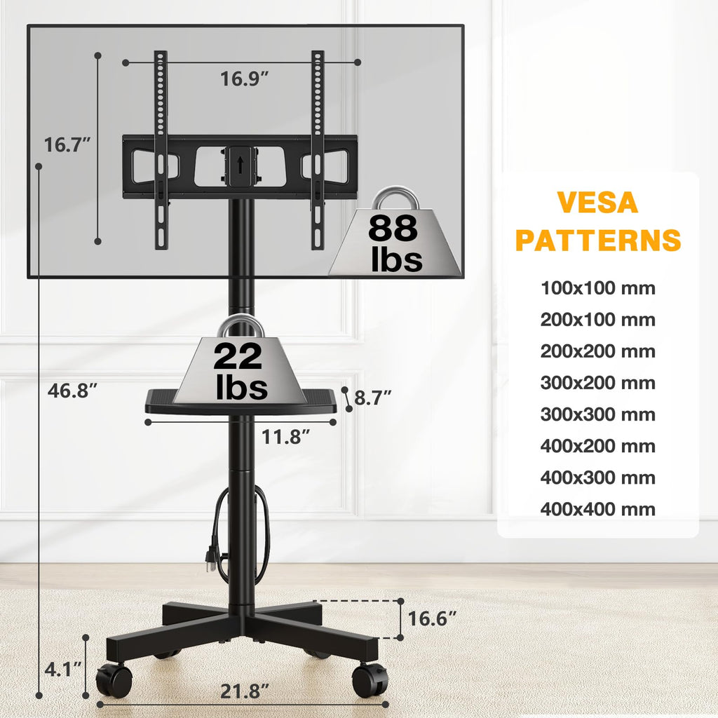 Mobile TV Stand with Power Outlet for 23-65 Inch TVs U5755