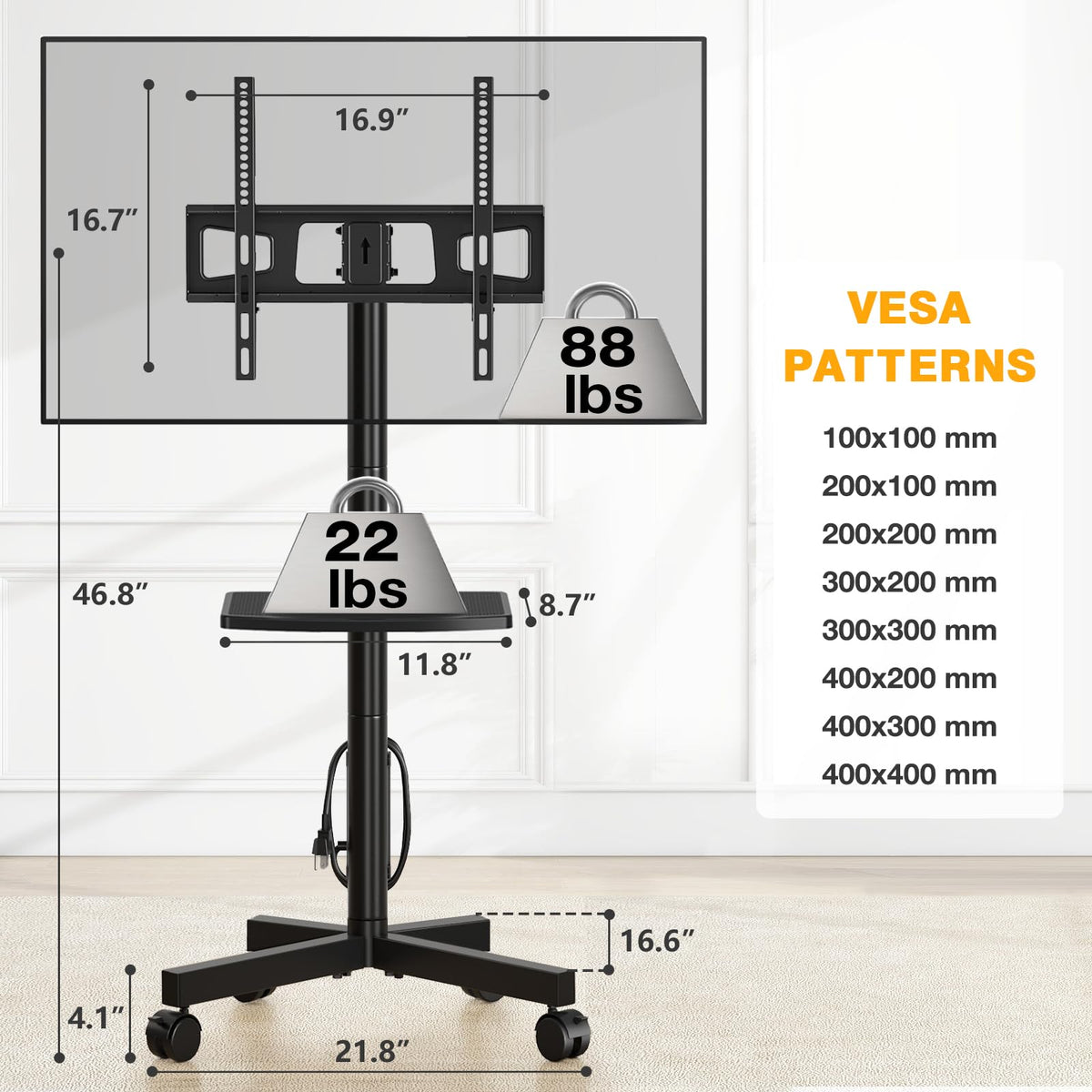 Mobile TV Stand with Power Outlet for 23-65 Inch TVs U5755