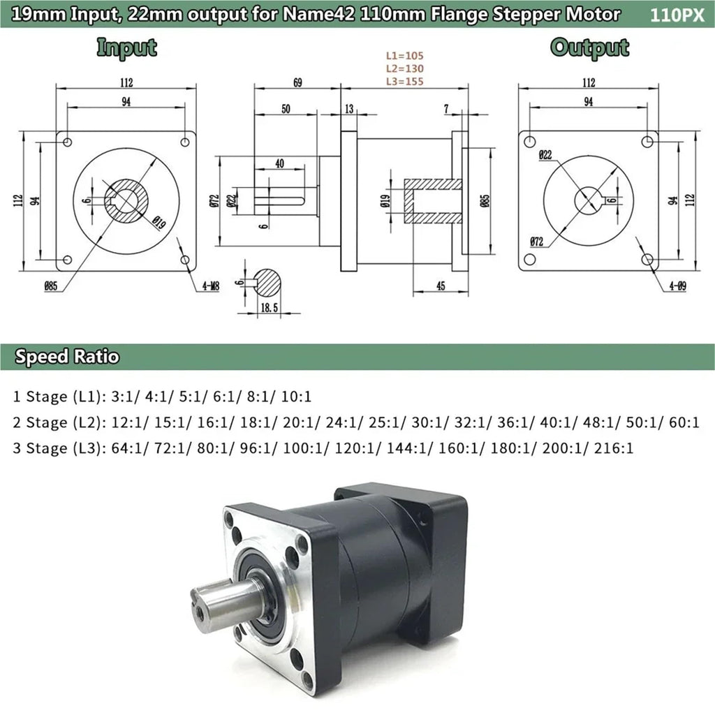Nema42 110mm Planetary Reducer Gearbox P39507
