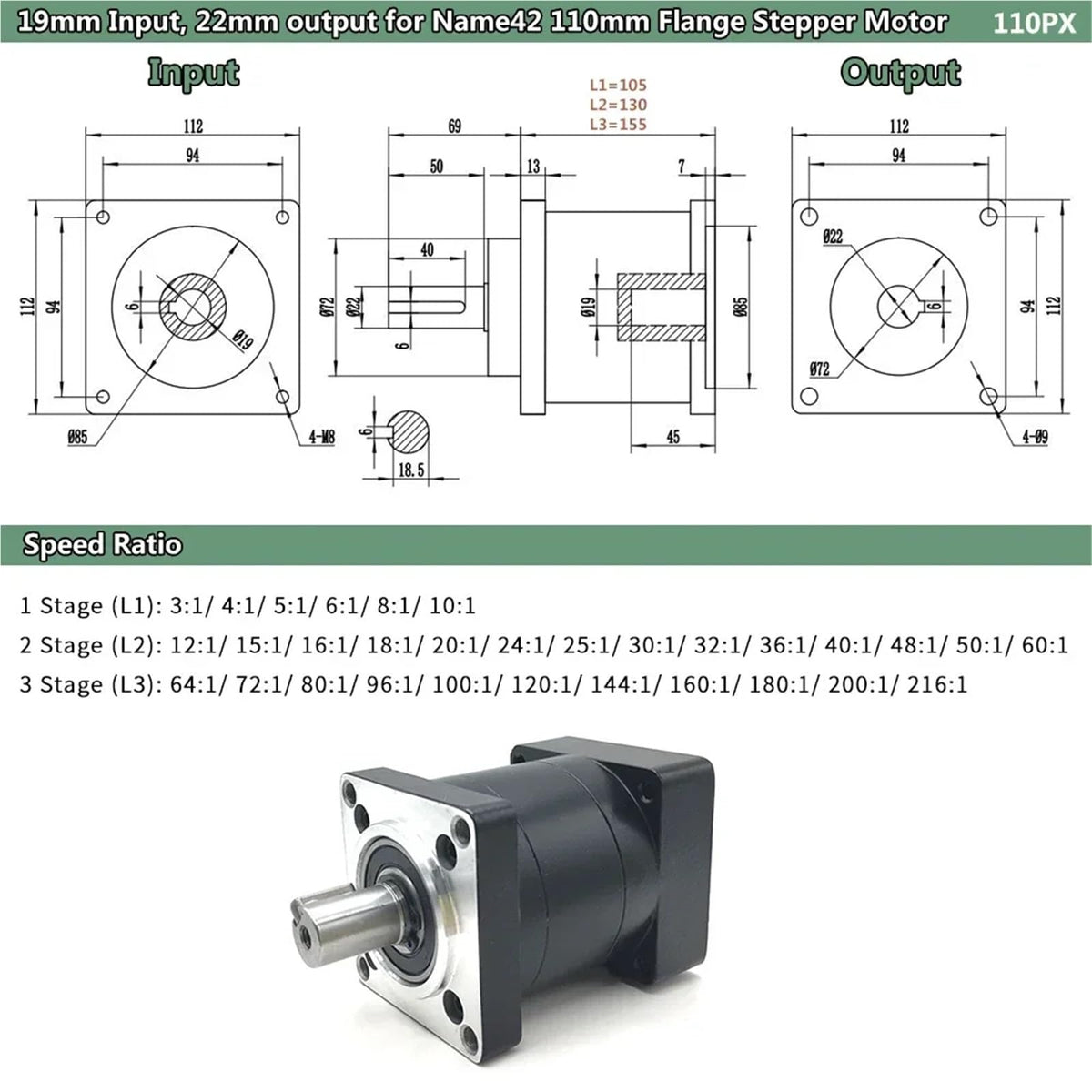 Nema42 110mm Planetary Reducer Gearbox P39507