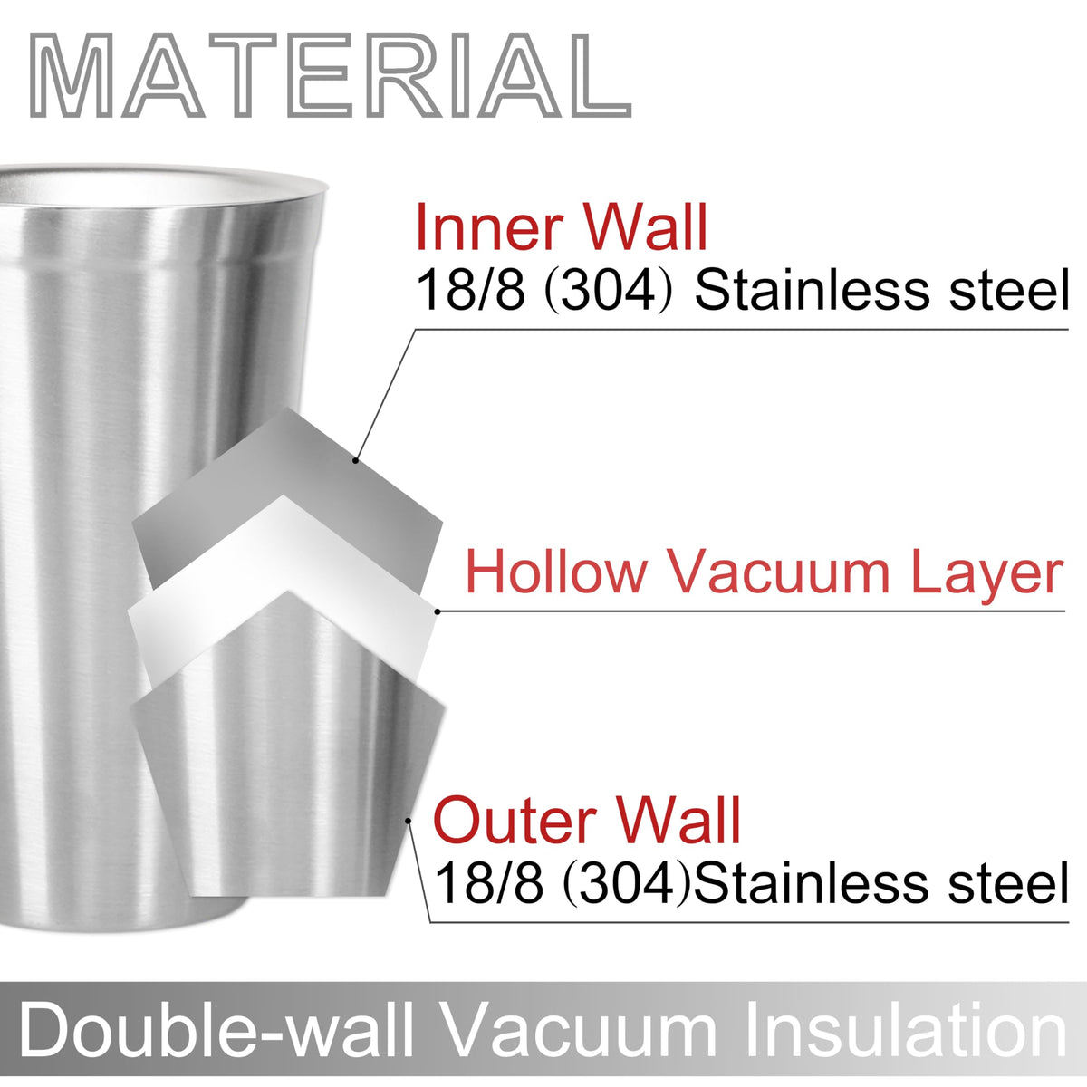 Stainless Steel Double Walled Insulated Cups Set of 2 Stackable 16oz P6613