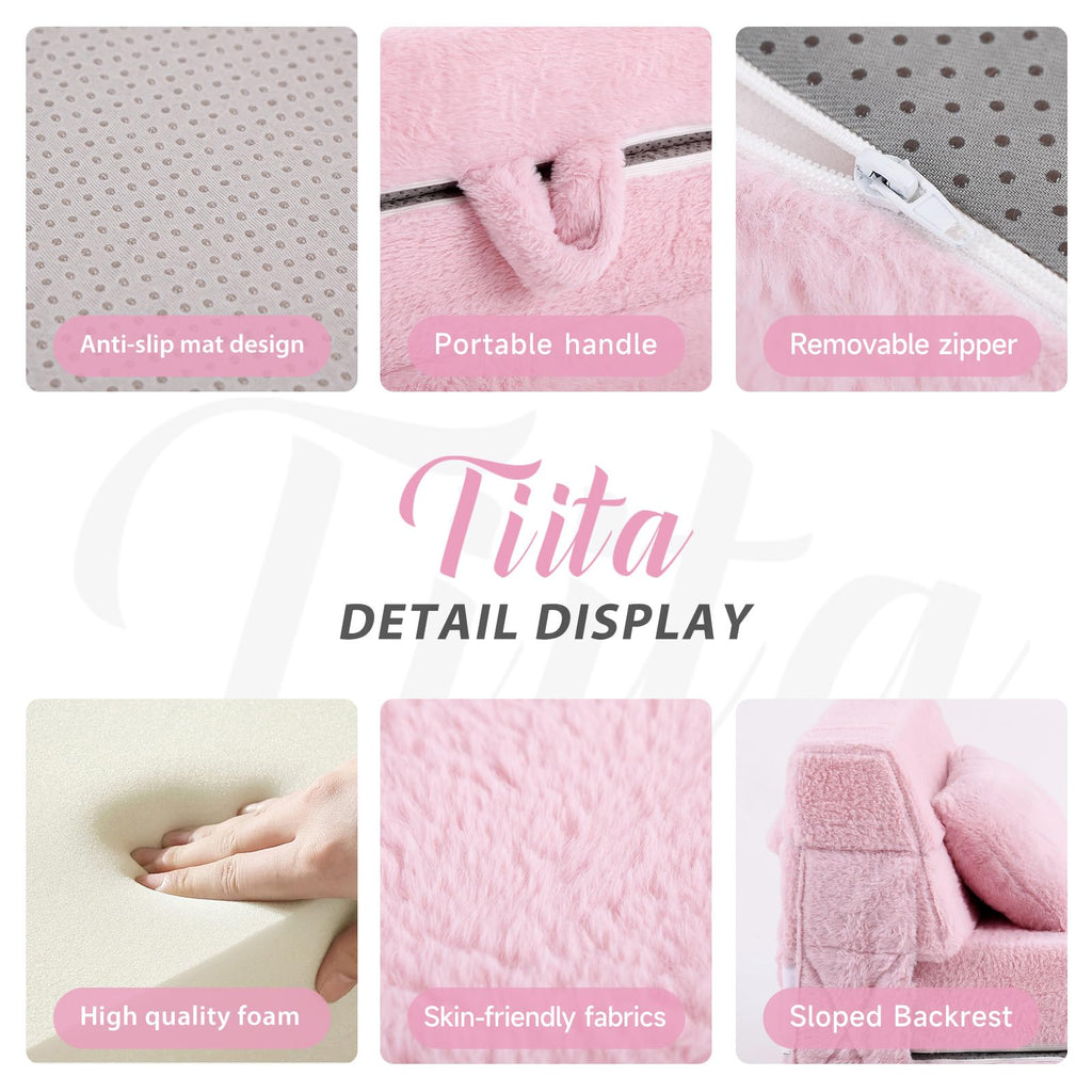 Pink Plush Convertible Folding Kids Sofa Bed with Pillow & Storage Bag F4333