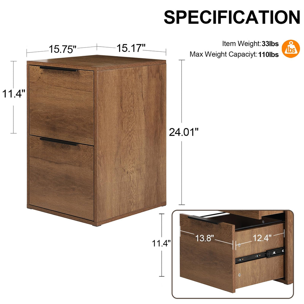 2 Drawer Wood File Cabinet with Hanging Bars L9759
