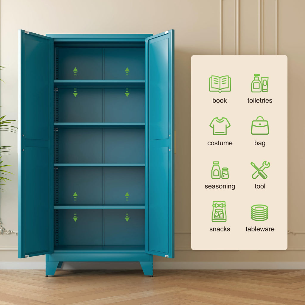 71'' Peacock Blue Metal Storage Cabinet with 4 Adjustable Shelves Y374755