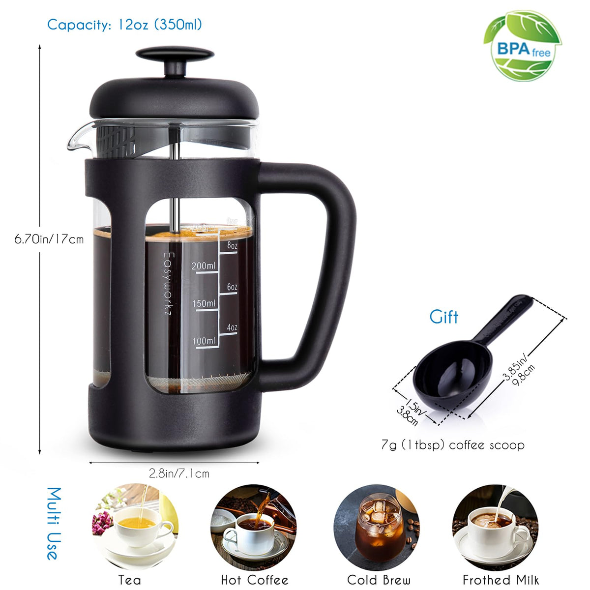 French Press and Gooseneck Pour Over Coffee Kettle 12 oz Stainless Steel L74740