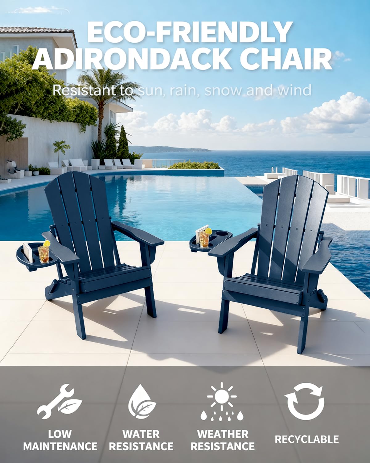 Folding Adirondack Chairs Set of 2 Navy Blue L228428