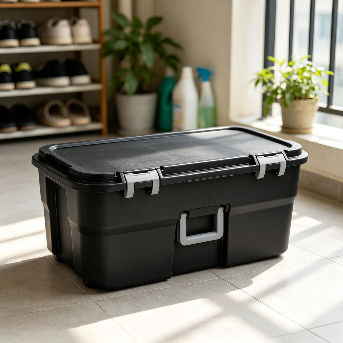 Black 22 Gallon Wheeled Plastic Storage Trunk T130