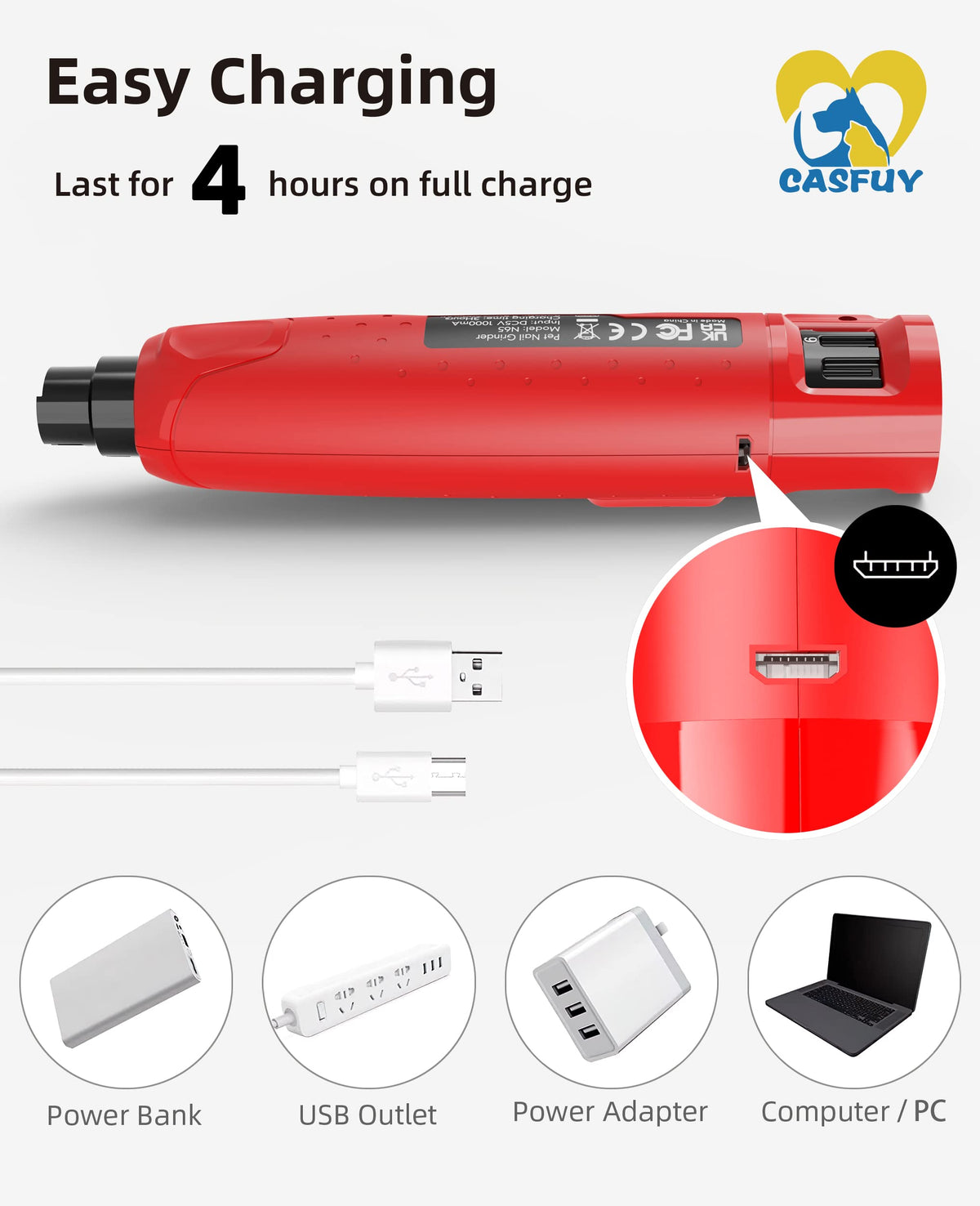 Quiet 6-Speed Rechargeable Electric Dog Nail Grinder with 2 LED Lights Q78544