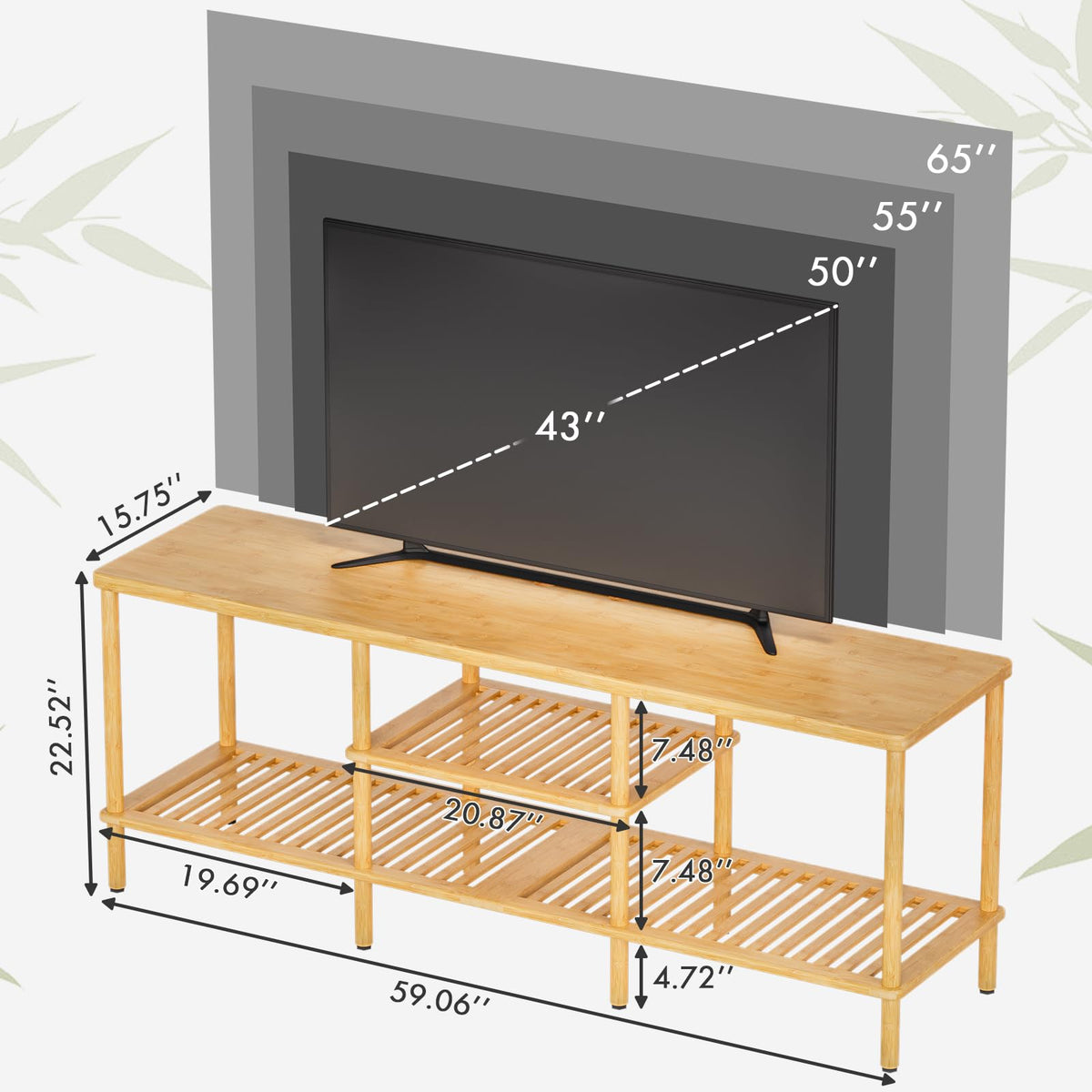 Bamboo 3 Tier TV Stand for 60 65 Inch TV J3367