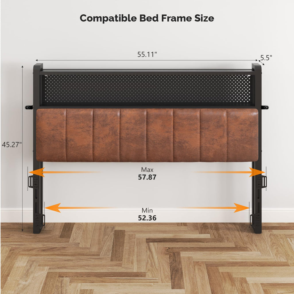 Full Size Faux PU Leather Upholstered Headboard with Charging Stations D777842