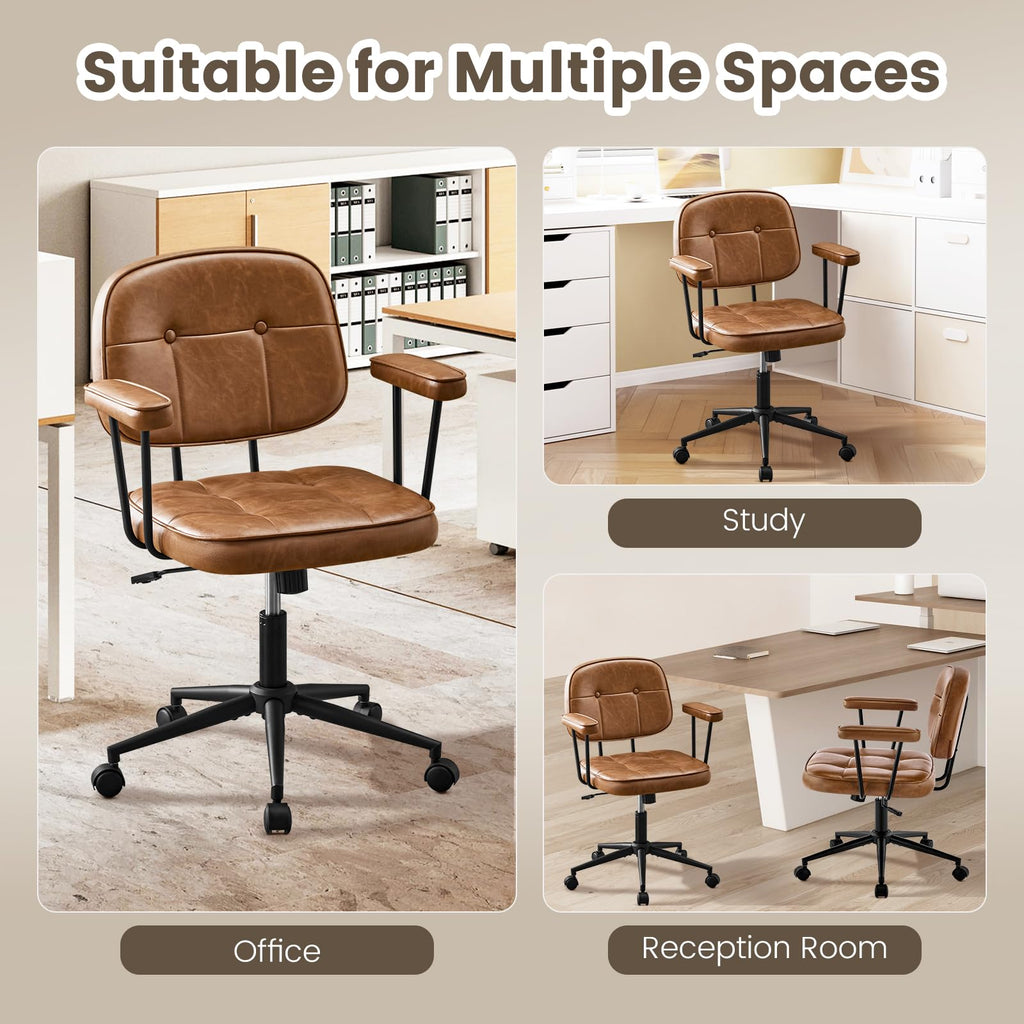 Brown Leather Office Chair with Wheels K2812