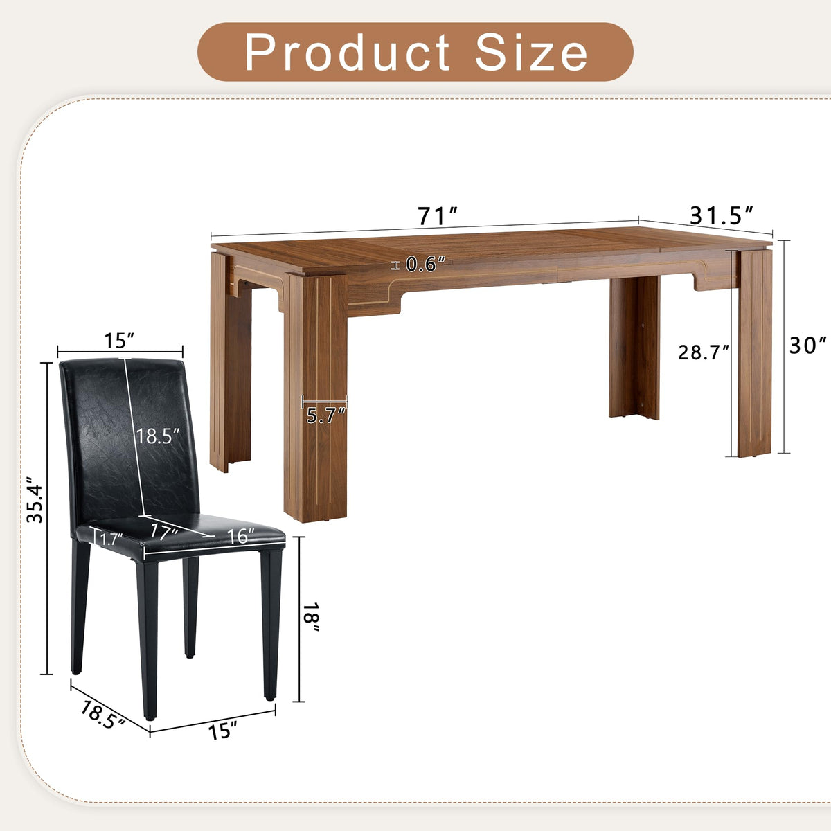 9 Piece Walnut Wood Grain Dining Table Set with 8 Black Chairs T98986