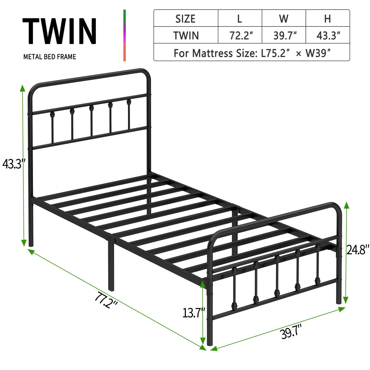 Twin Size Metal Bed Frame with Headboard and Footboard G971629