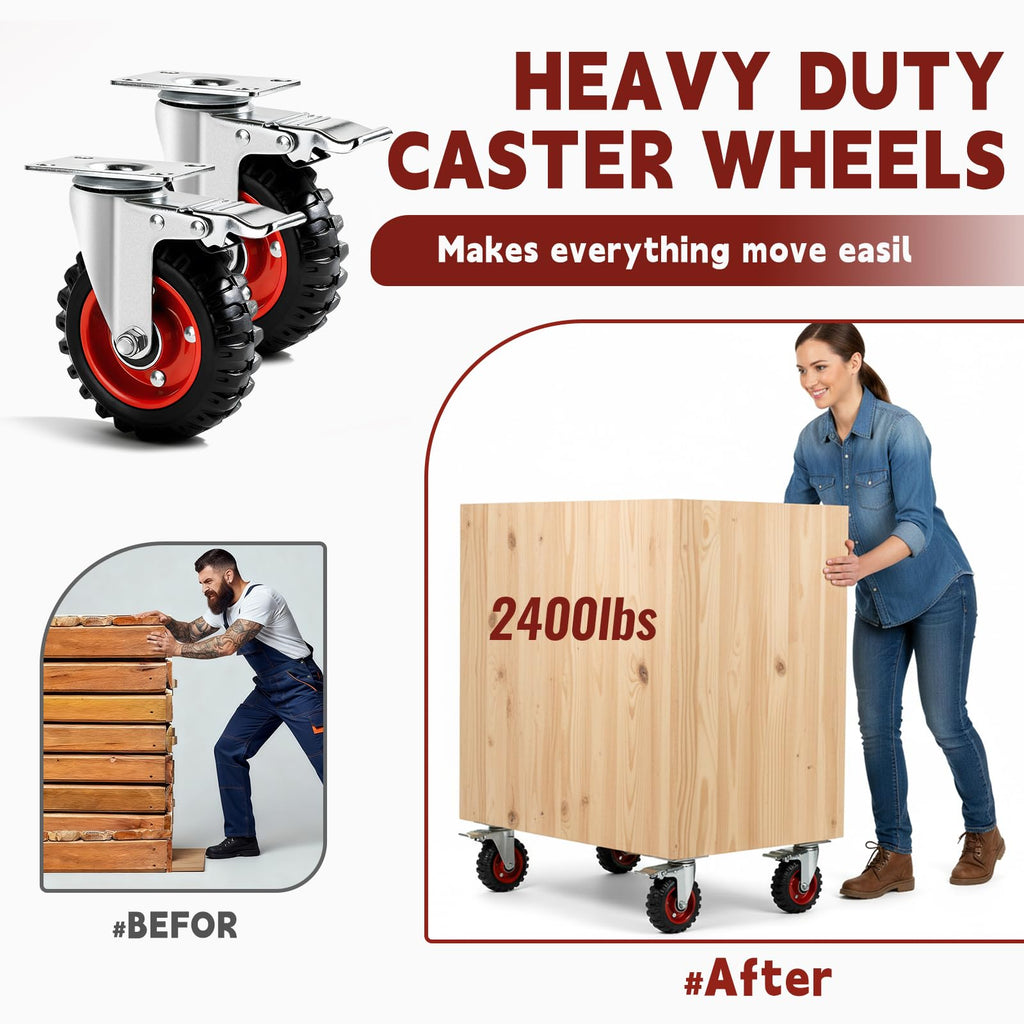 5 Inch Heavy Duty Casters Set of 4 Dual Locking Rubber Swivel Plate O308165