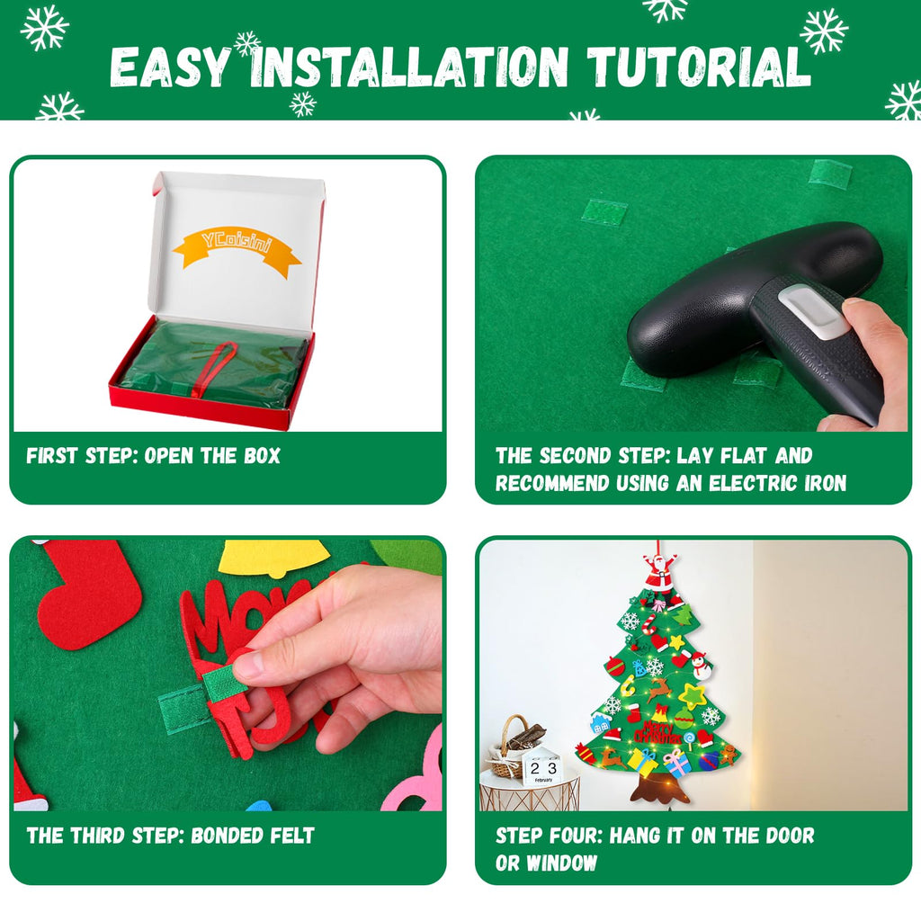 Felt Christmas Tree for Toddlers, 3.2ft Wall Hanging DIY Xmas Decorations with String Light Y219698