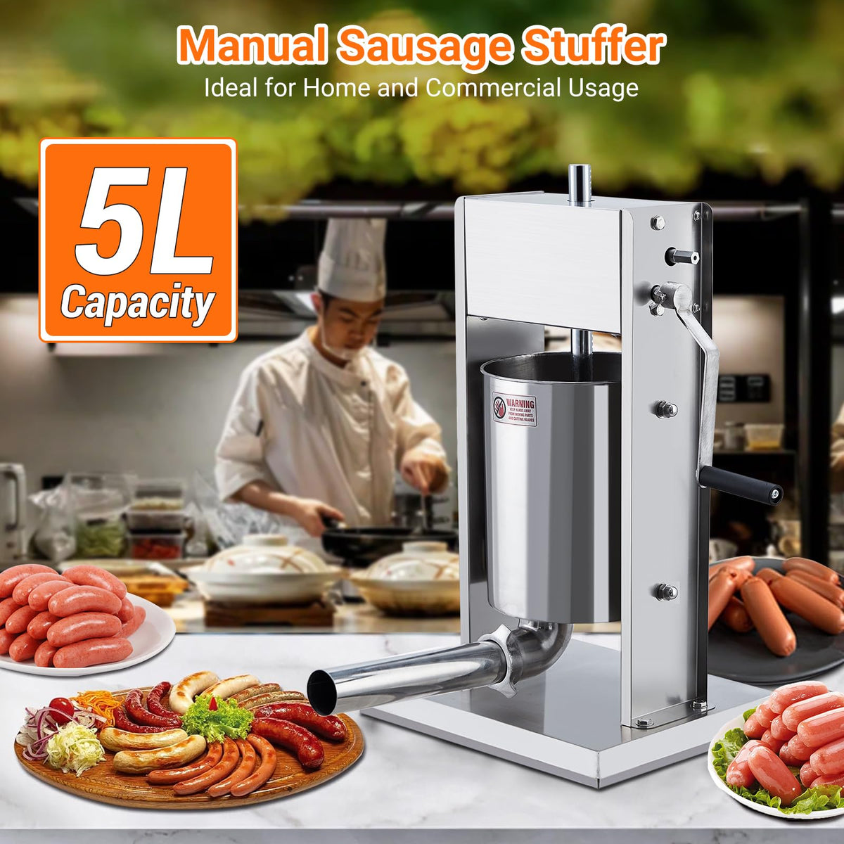 Manual 11 LBS Stainless Steel Sausage Stuffer with 4 Stuffing Tubes T197767