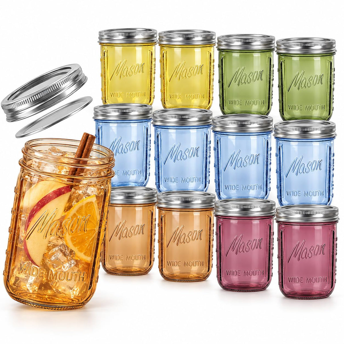 12 Pack 16 oz Wide Mouth Mason Jars with Lids Y642719
