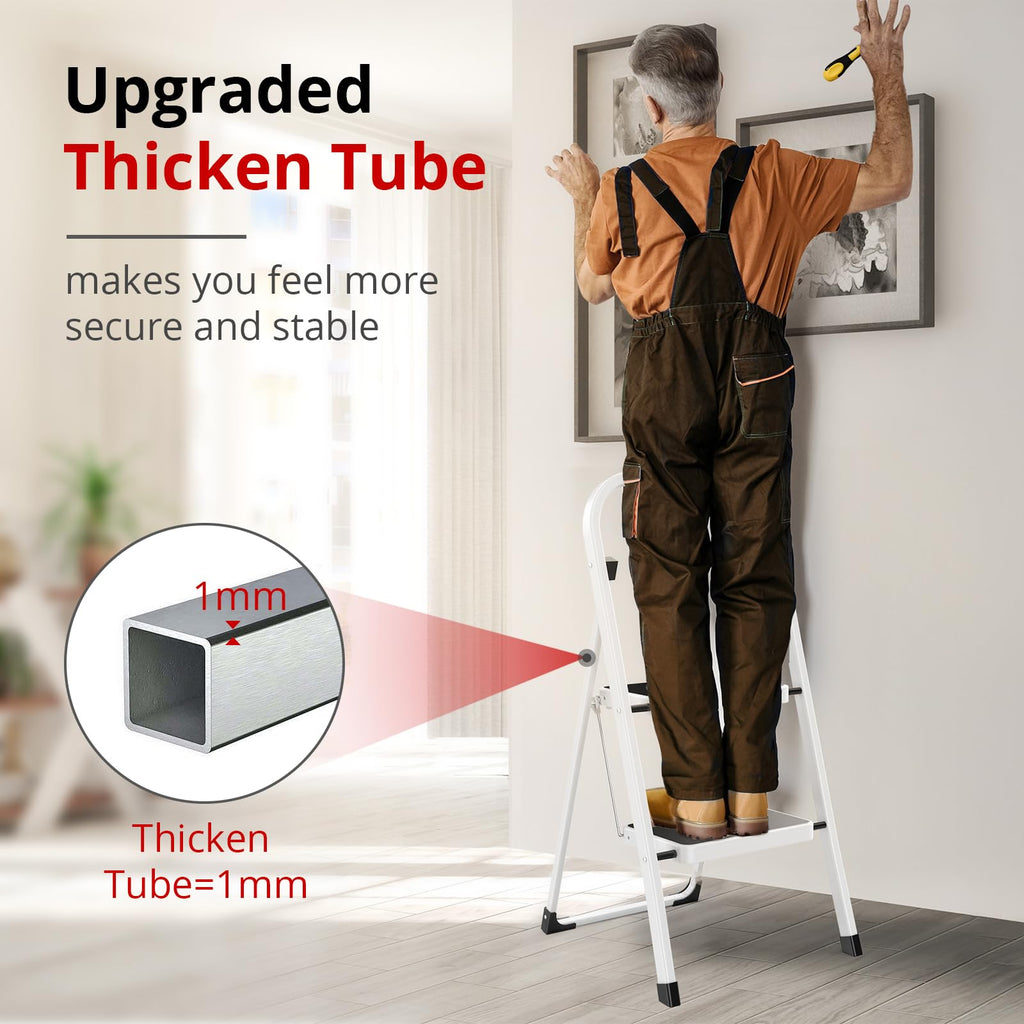 Folding Step Stool with Anti-Slip Pedal, 330 lbs Capacity, White N466283