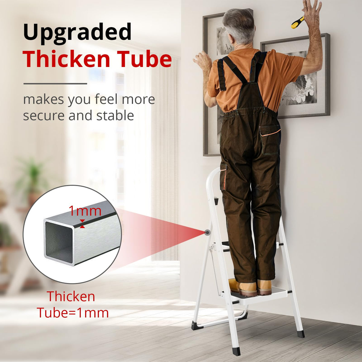 Folding Step Stool with Anti-Slip Pedal, 330 lbs Capacity, White N466283