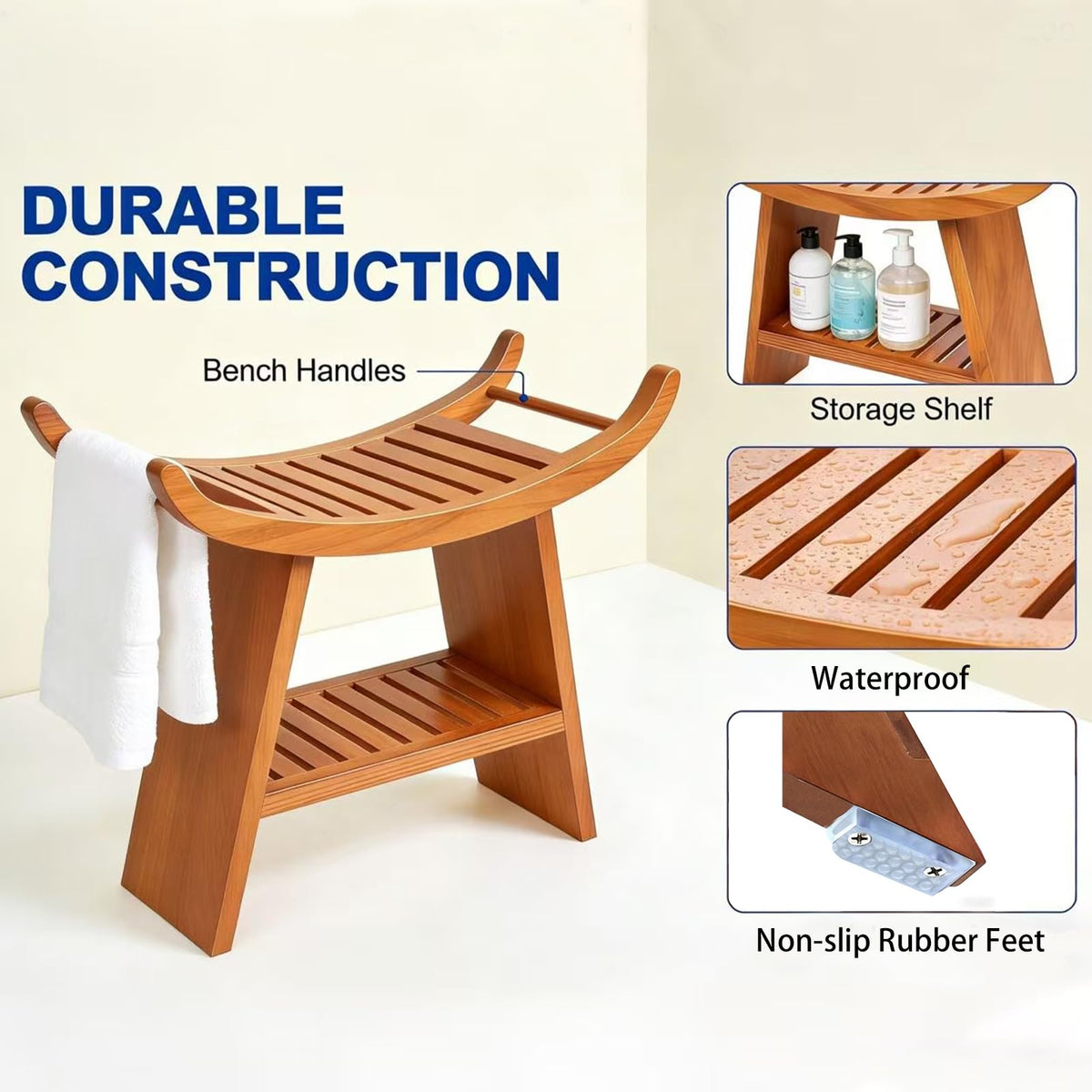 Teak Shower Bench with Storage Shelf Z635