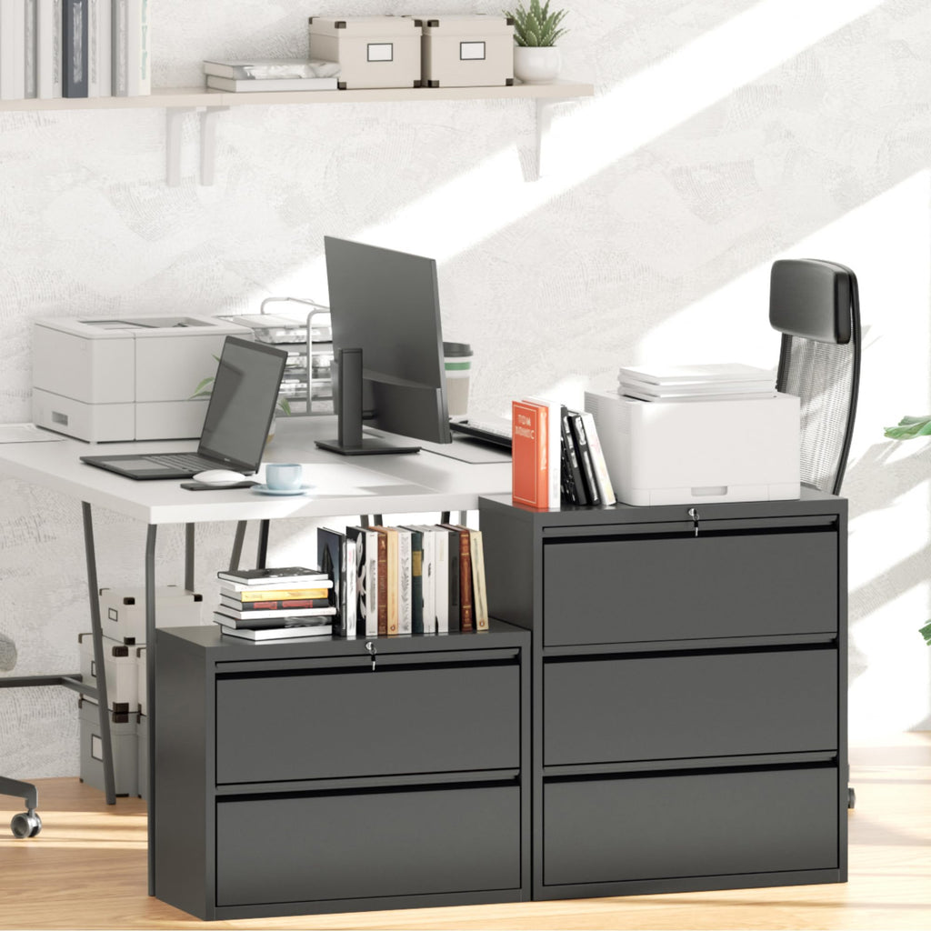 Black 2 Drawer Metal File Cabinet with Lock O7879