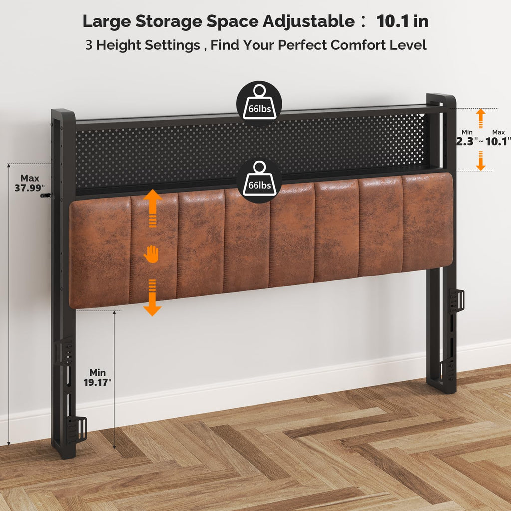 Full Size Faux PU Leather Upholstered Headboard with Charging Stations D777842