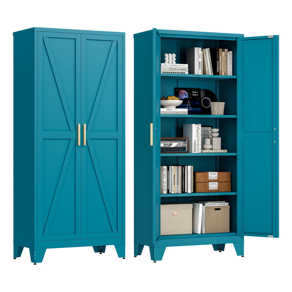 71'' Peacock Blue Metal Storage Cabinet with 4 Adjustable Shelves Y374755