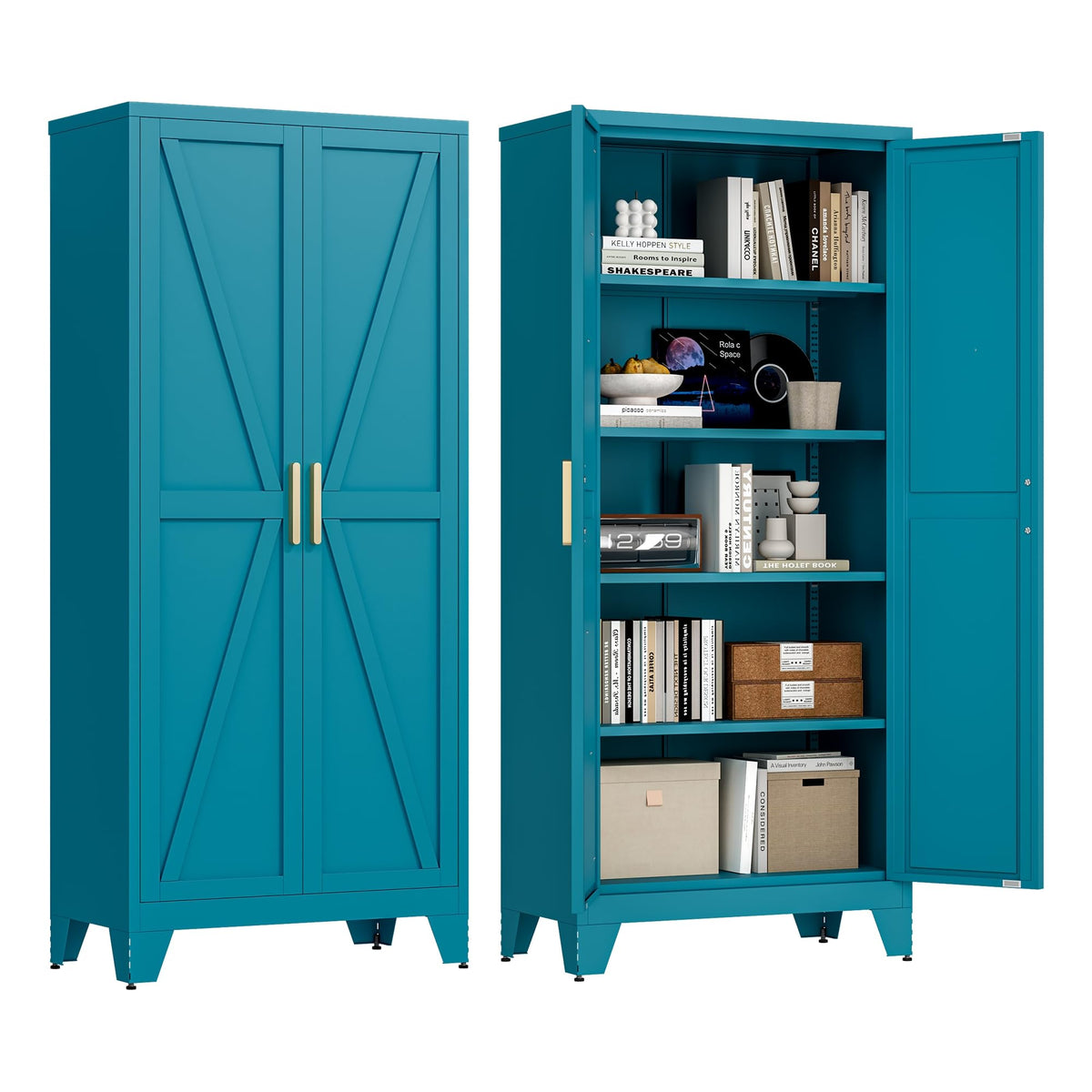 71'' Peacock Blue Metal Storage Cabinet with 4 Adjustable Shelves Y374755