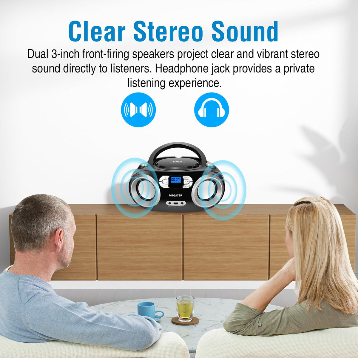 Portable CD Player Boombox with Bluetooth & FM Radio – Black D860