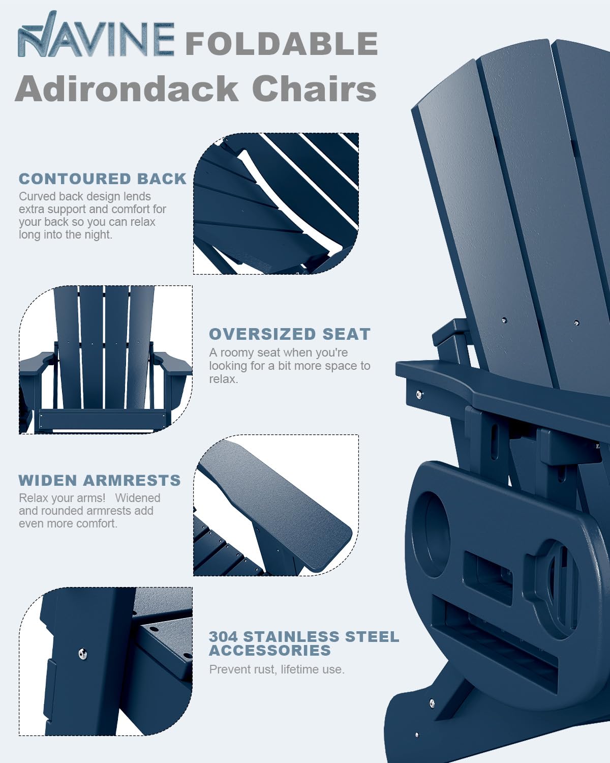 Folding Adirondack Chairs Set of 2 Navy Blue L228428