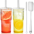 22 oz High Borosilicate Clear Glass Cups with Lids and Straws, Pack of 2 V90260
