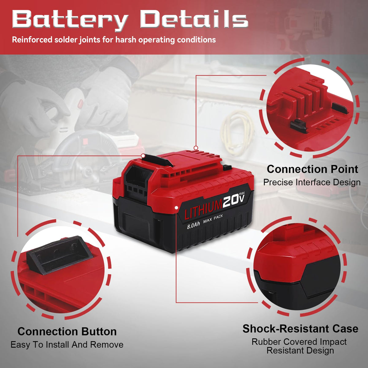 8.0Ah Lithium ion Replacement Battery 2 Piece E1904