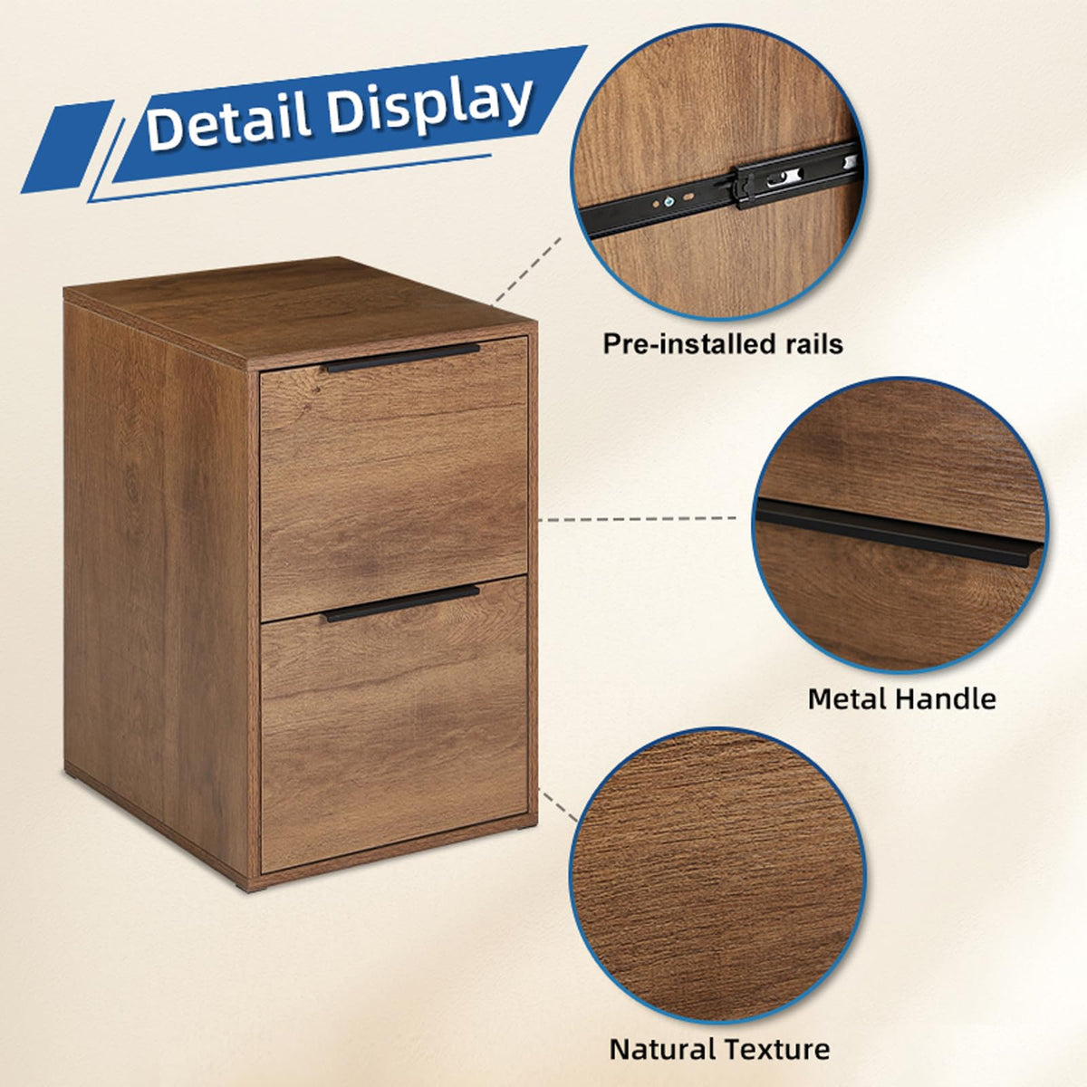2 Drawer Wood File Cabinet with Hanging Bars L9759