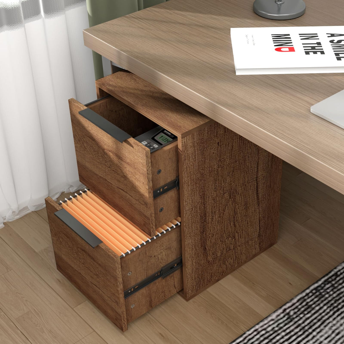 2 Drawer Wood File Cabinet with Hanging Bars L9759