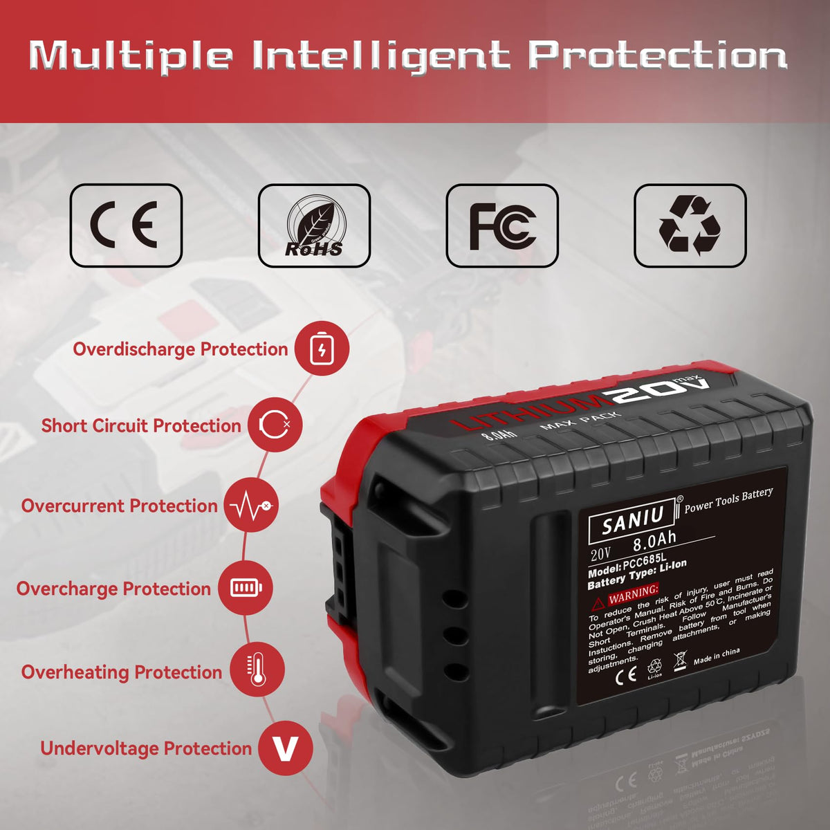 8.0Ah Lithium ion Replacement Battery 2 Piece E1904