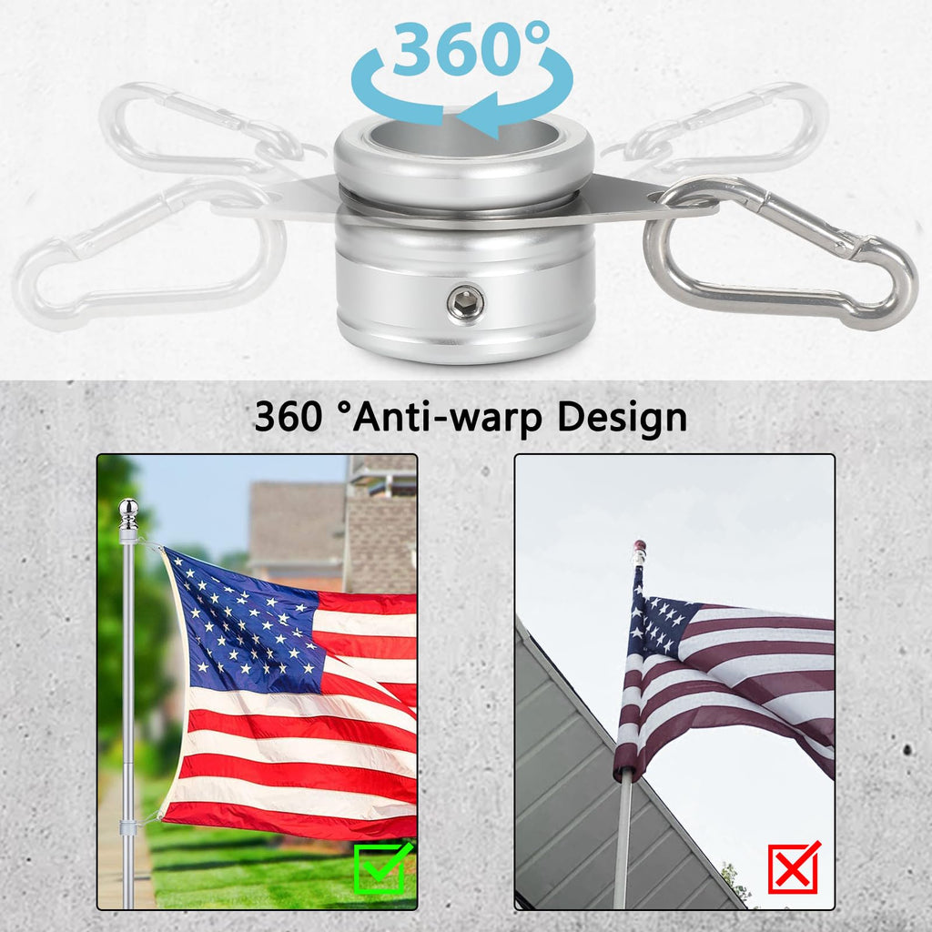 Aluminum Alloy Flag Pole Rings 360° Rotating with Carabiner, Pack of 2 Y708