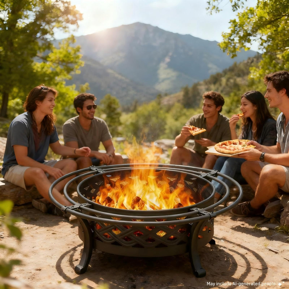 36 Inch Outdoor Fire Pit with Spark Screen Black A457