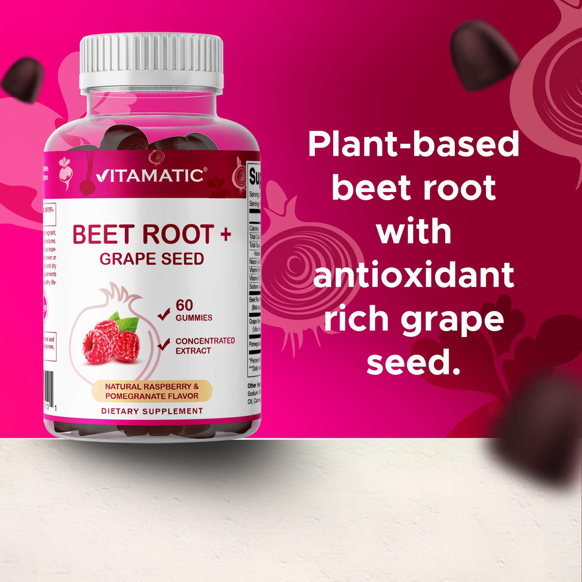 Beet Root Gummies with B6, B12, Grape Seed, Pomegranate & Nicotinamide 60 Count N4331