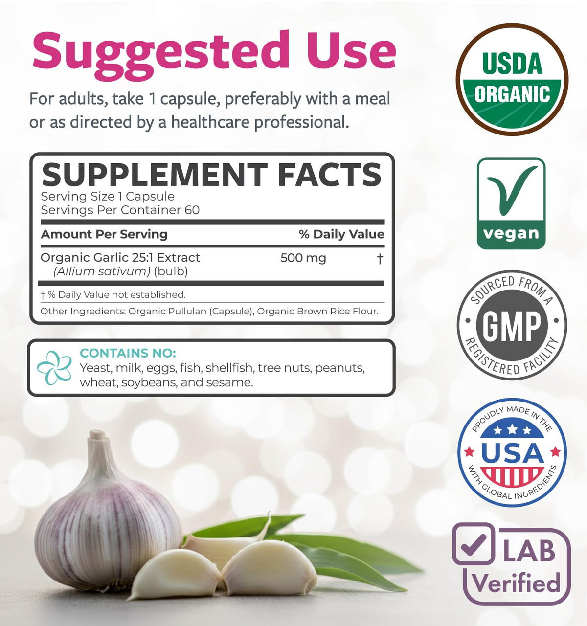USDA Organic Odorless Garlic Capsules Z665