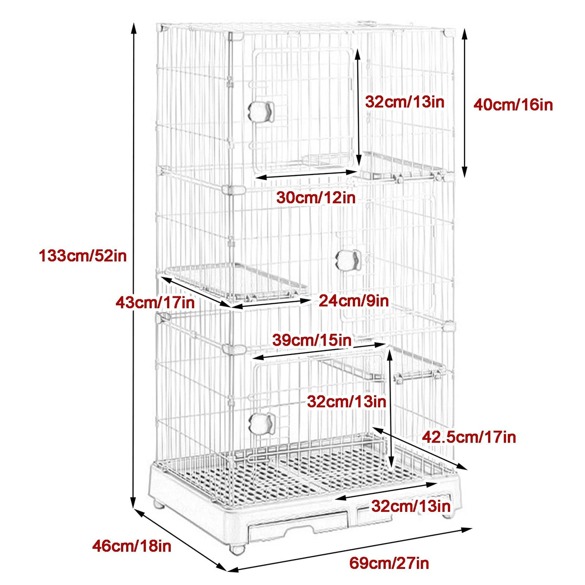 Detachable Metal Wire Cat Enclosure with Litter Box B661