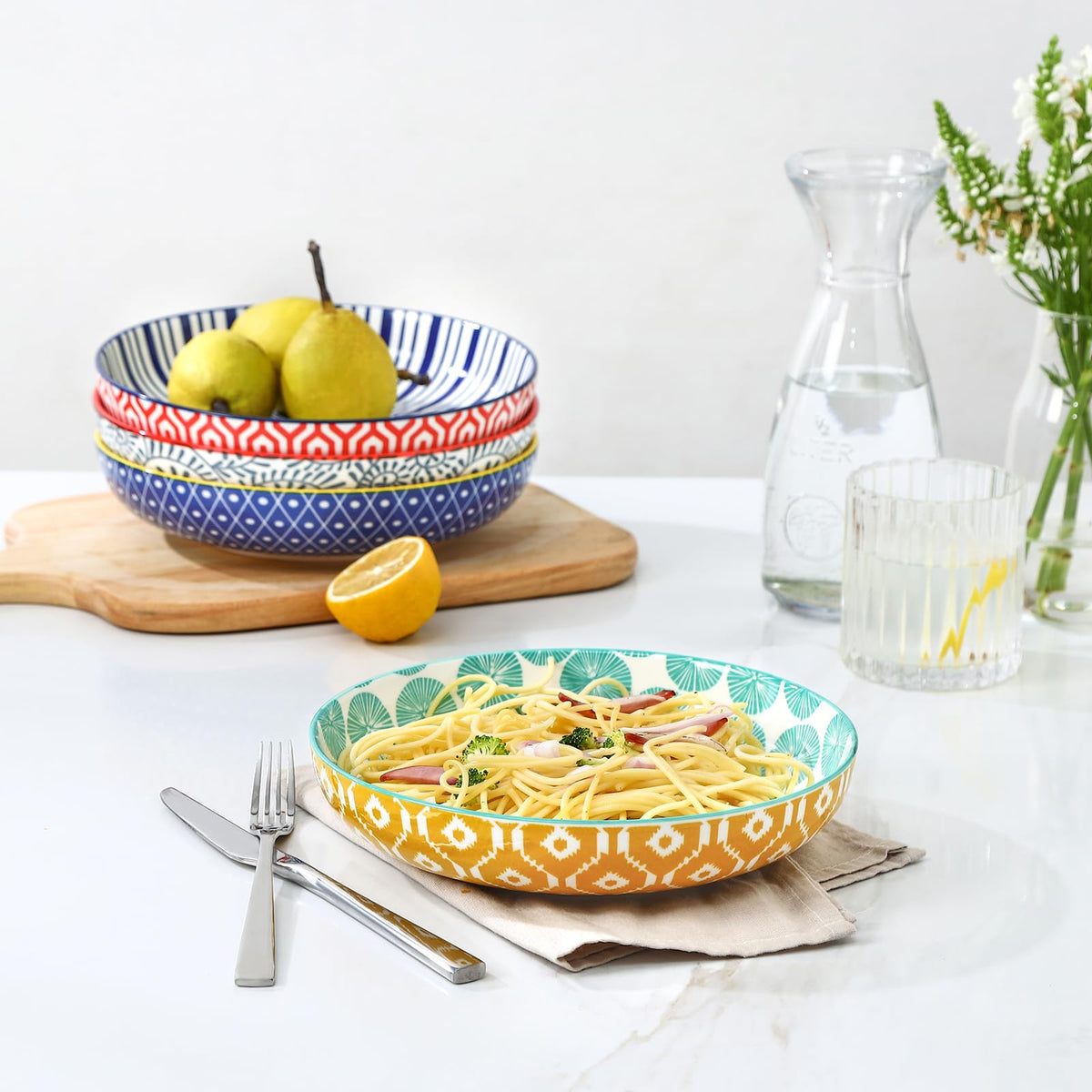 Ceramic Pasta Bowls Set of 4, 34 OZ R9204