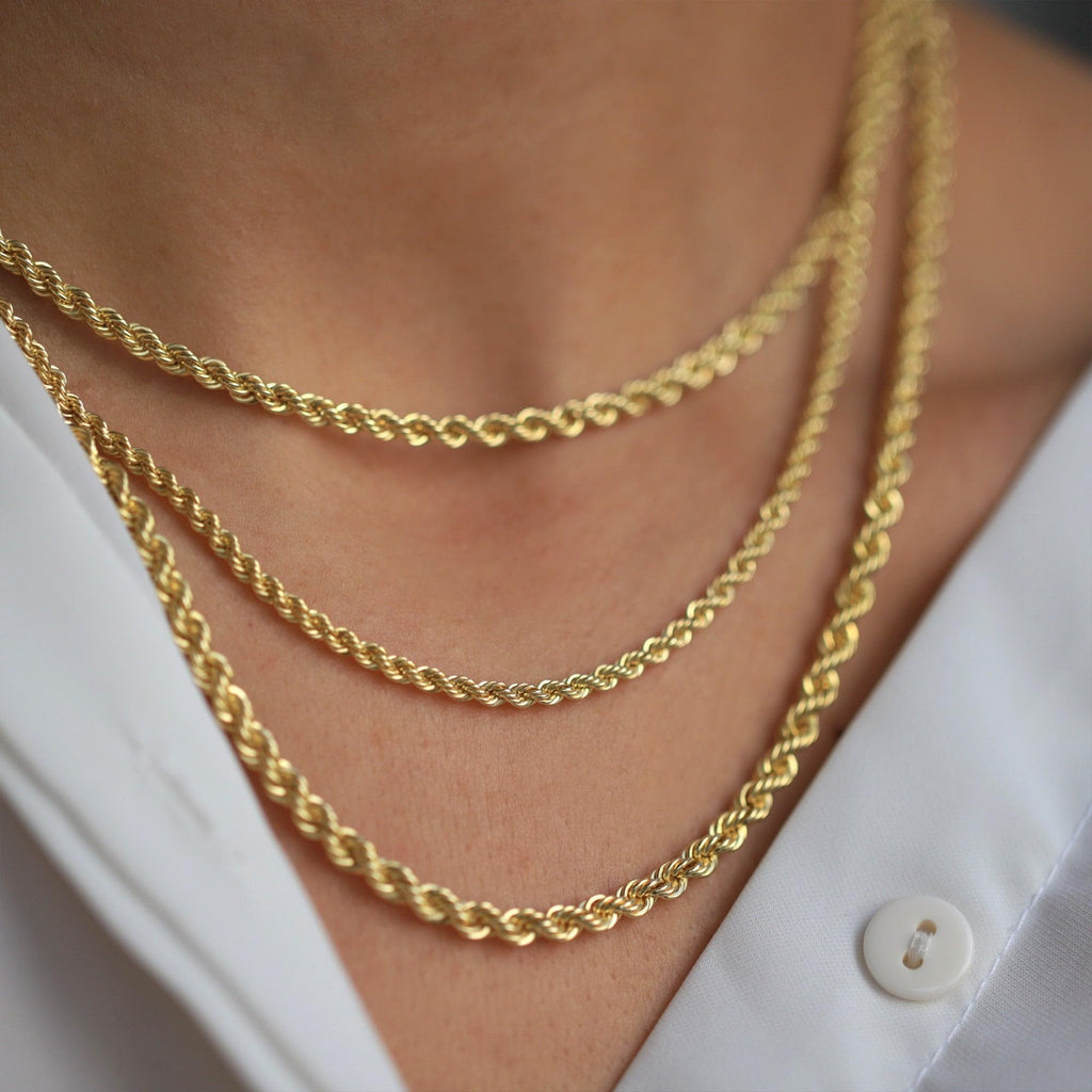 18K Solid Yellow Gold Rope Chain Necklace G39151