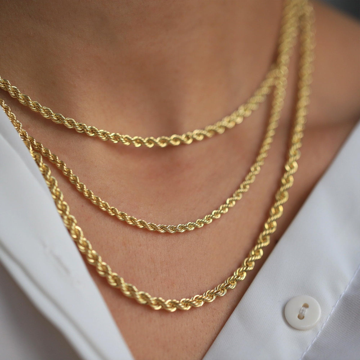 18K Solid Yellow Gold Rope Chain Necklace G39151