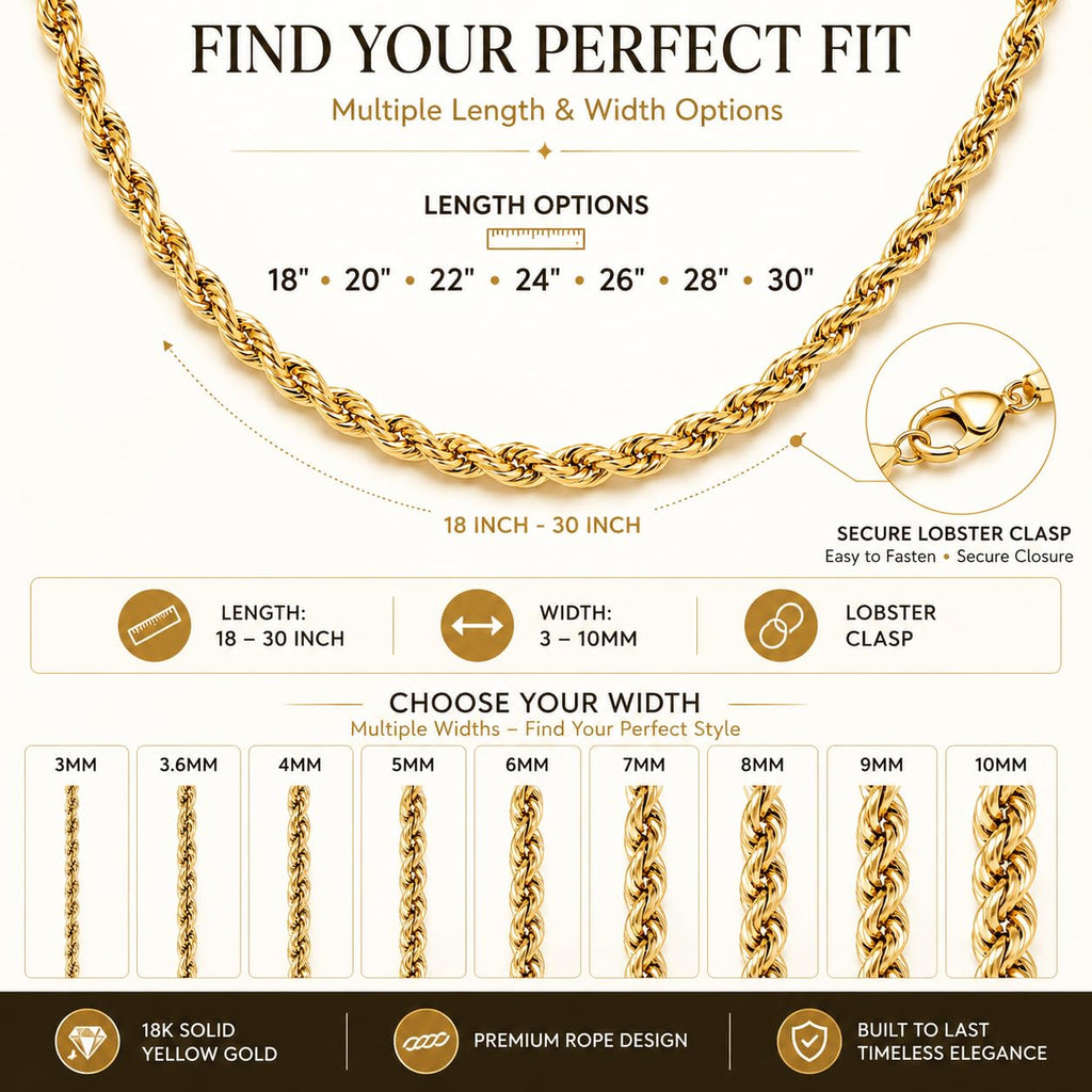 18K Solid Yellow Gold Rope Chain Necklace G39151